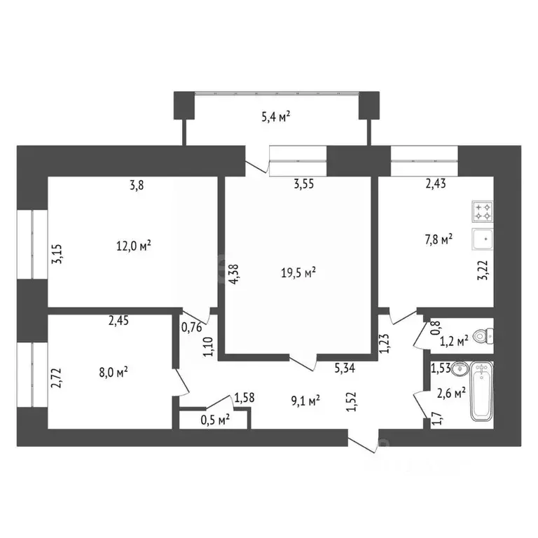 3-к кв. Башкортостан, Уфа Айская ул., 79/1 (59.7 м) - Фото 2