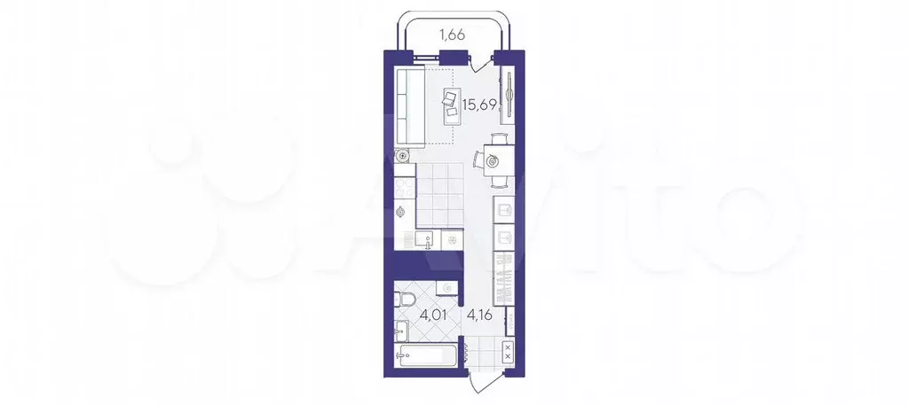 Квартира-студия, 25,5 м, 13/24 эт. - Фото 1