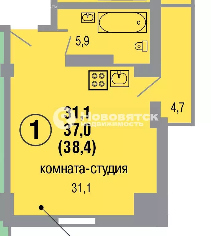 1-комнатная квартира: Киров, Нововятский район, улица Орджоникидзе, 2Б ... - Фото 0