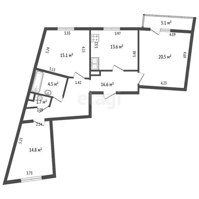 3-комнатная квартира: Санкт-Петербург, проспект Авиаконструкторов, 49 ... - Фото 1