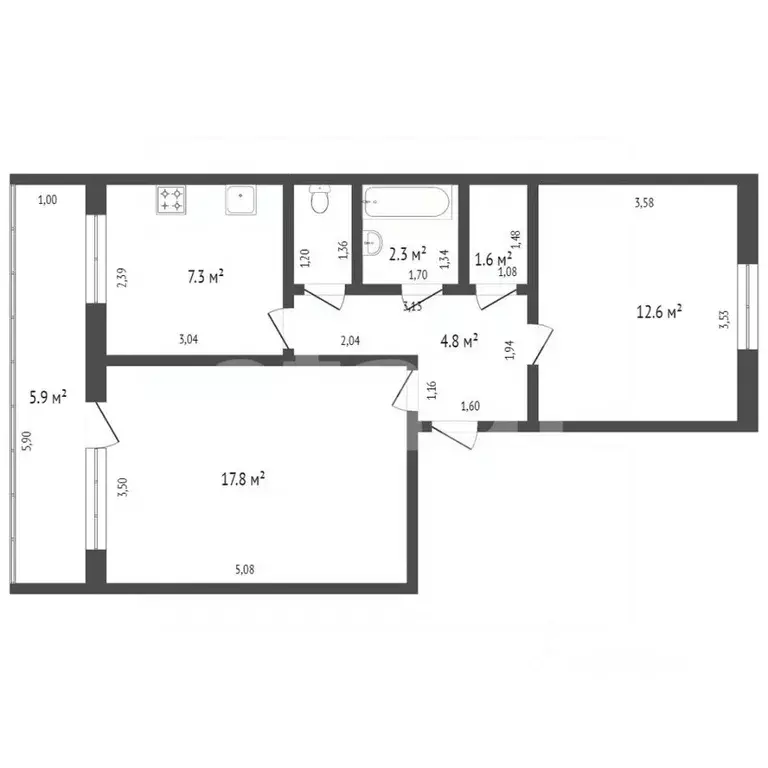 2-к кв. Тамбовская область, Тамбов Набережная ул., 4 (42.9 м) - Фото 0