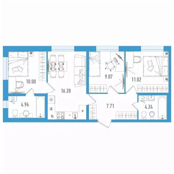 3-к кв. Санкт-Петербург дор. Муринская, 67 (63.28 м) - Фото 0