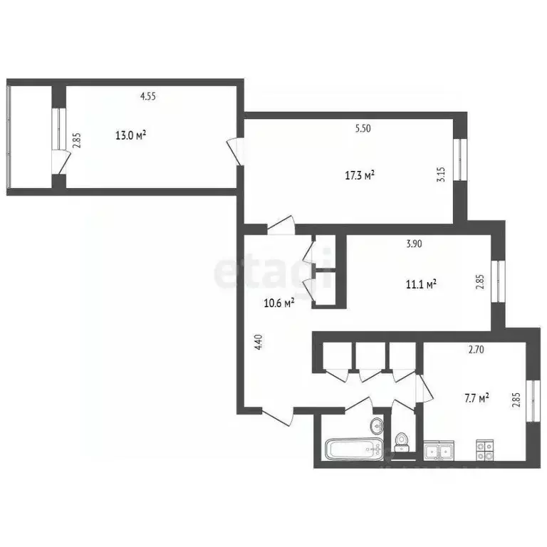 3-к кв. Ямало-Ненецкий АО, Новый Уренгой Восточный мкр, 5/2 (66.7 м) - Фото 2