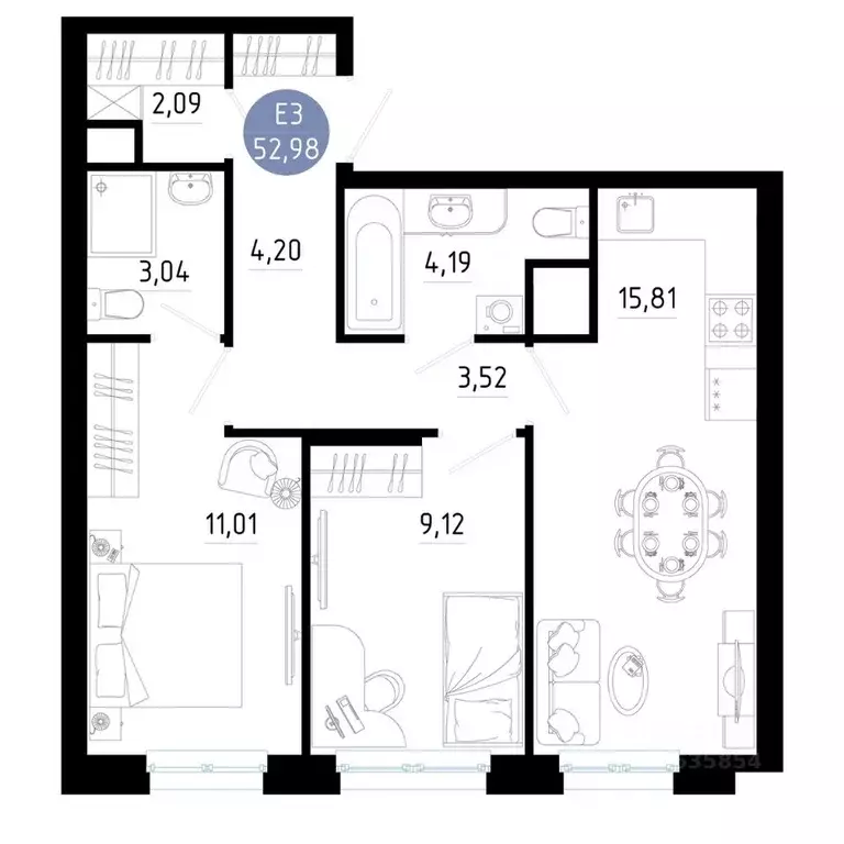 2-к кв. Рязанская область, Рязань 9-10-й кв-л,  (52.98 м) - Фото 1