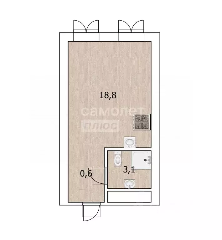 Студия Тюменская область, Тюмень ул. Евгения Войнова, 3 (23.0 м) - Фото 2
