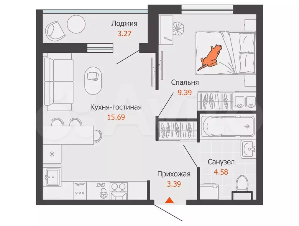 1-к. квартира, 35 м, 2/8 эт. - Фото 0