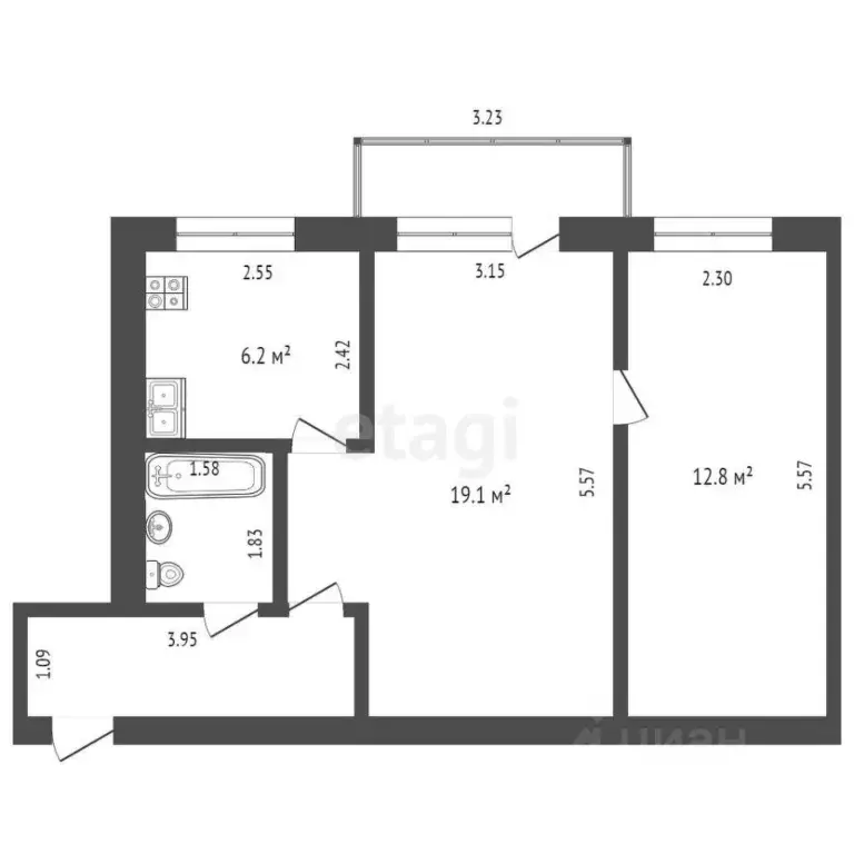 2-к кв. Тюменская область, Тюмень Колхозная ул., 2 (40.3 м) - Фото 1
