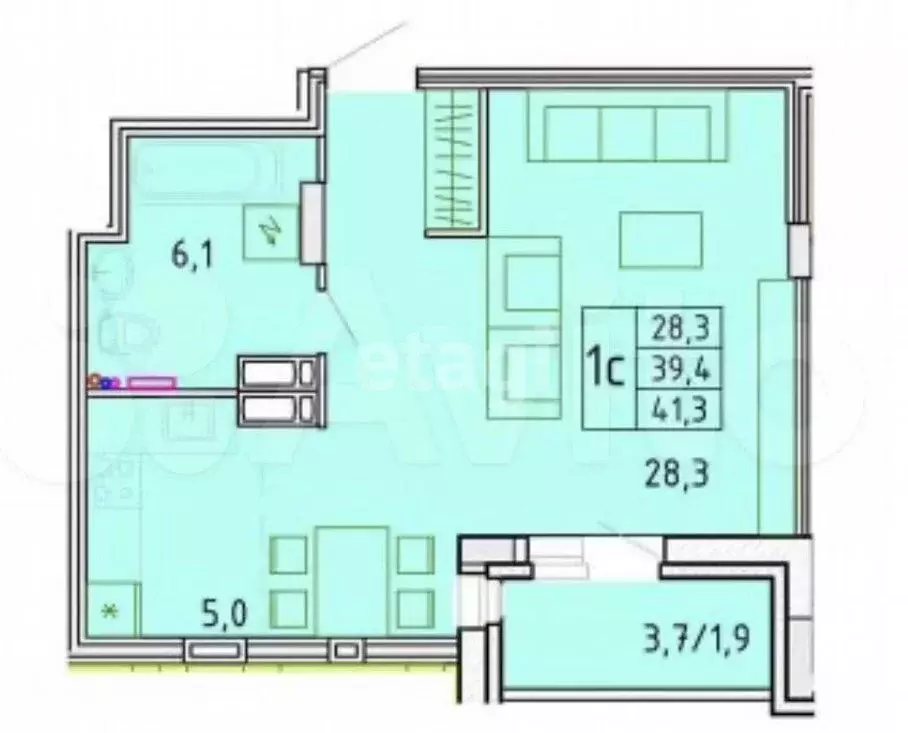 Квартира-студия: Пермь, улица Карпинского, 14 (39 м) - Фото 1