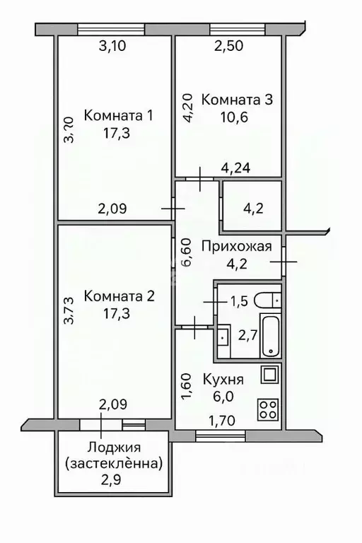 3-к кв. Крым, Керчь ул. Буденного, 9/1 (62.0 м) - Фото 2