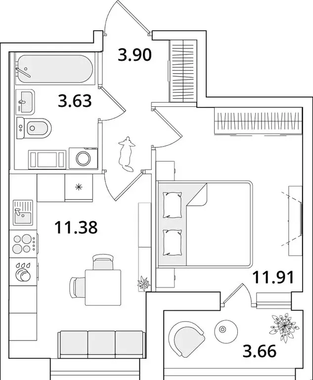 1-комнатная квартира: Санкт-Петербург, Кубинская улица, 82к3с1 (32.9 ... - Фото 1