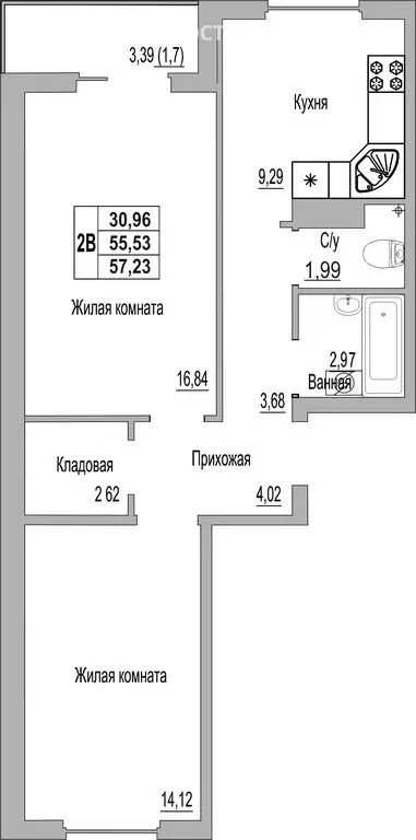 2-комнатная квартира: Псков, Линейная улица, 85 (57.23 м) - Фото 0
