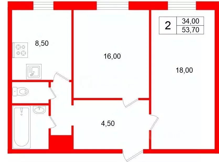 2-к кв. Санкт-Петербург ул. Ленина, 34 (53.7 м) - Фото 2