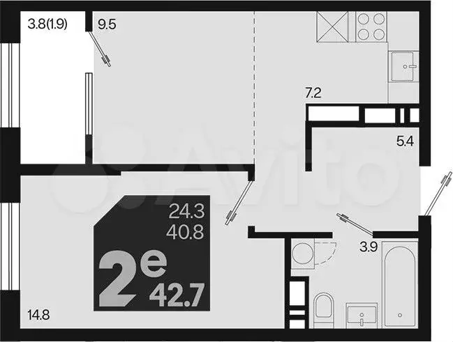 2-к. квартира, 42,7 м, 11/18 эт. - Фото 1