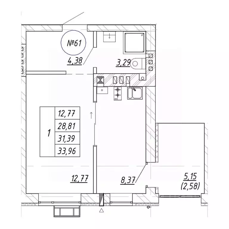 1-к кв. Калининградская область, Зеленоградск  (33.96 м) - Фото 1