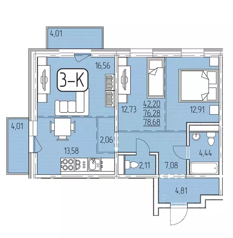 3-к кв. Бурятия, Улан-Удэ 140А мкр,  (79.89 м) - Фото 1