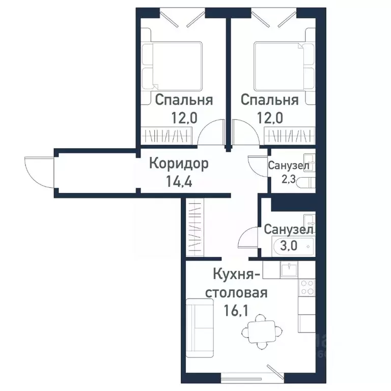 2-к кв. Челябинская область, Челябинский городской округ, пос. ... - Фото 1