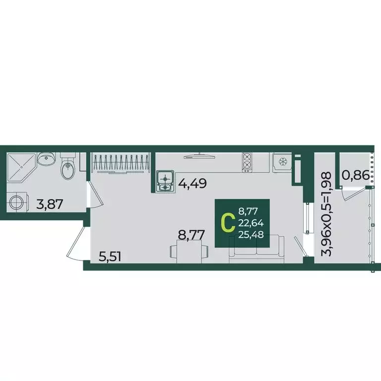 Квартира-студия: Краснодар, микрорайон Образцово (25.48 м) - Фото 1