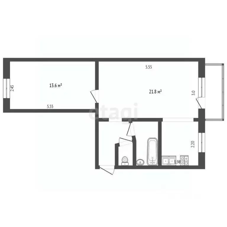 2-к кв. Калужская область, Калуга Дорожная ул., 11 (43.2 м) - Фото 2