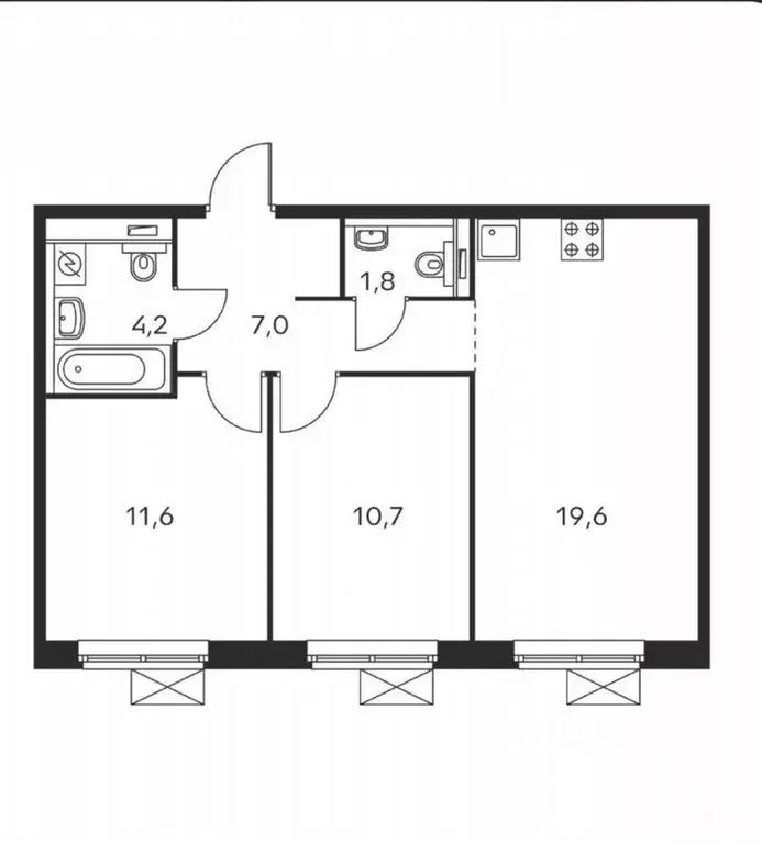 Квартира, 2 комнаты, 54.2 м - Фото 1