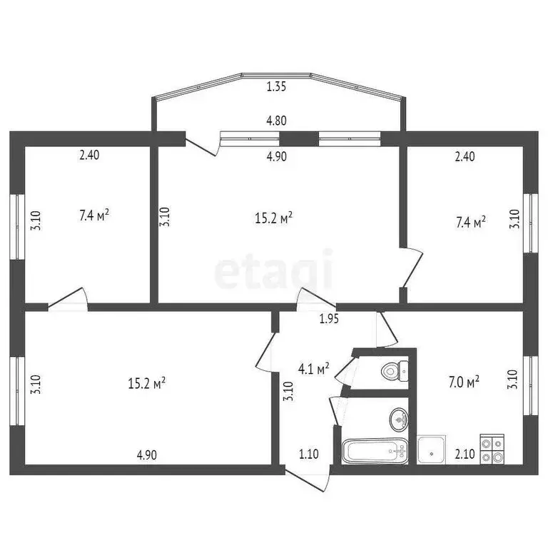 4-комнатная квартира: Яхрома, улица Ленина, 28 (59.1 м) - Фото 1
