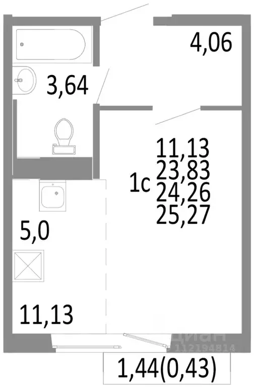 1-к кв. Челябинская область, Челябинск ул. Блюхера, 125В (24.26 м) - Фото 0