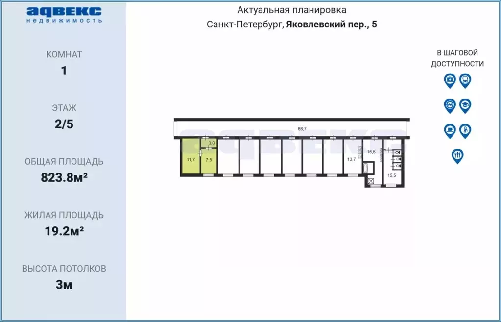 Комната Санкт-Петербург Яковлевский пер., 5 (19.2 м) - Фото 1