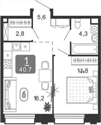 1-к кв. Москва ул. Петра Кончаловского, 7к4 (40.7 м) - Фото 1