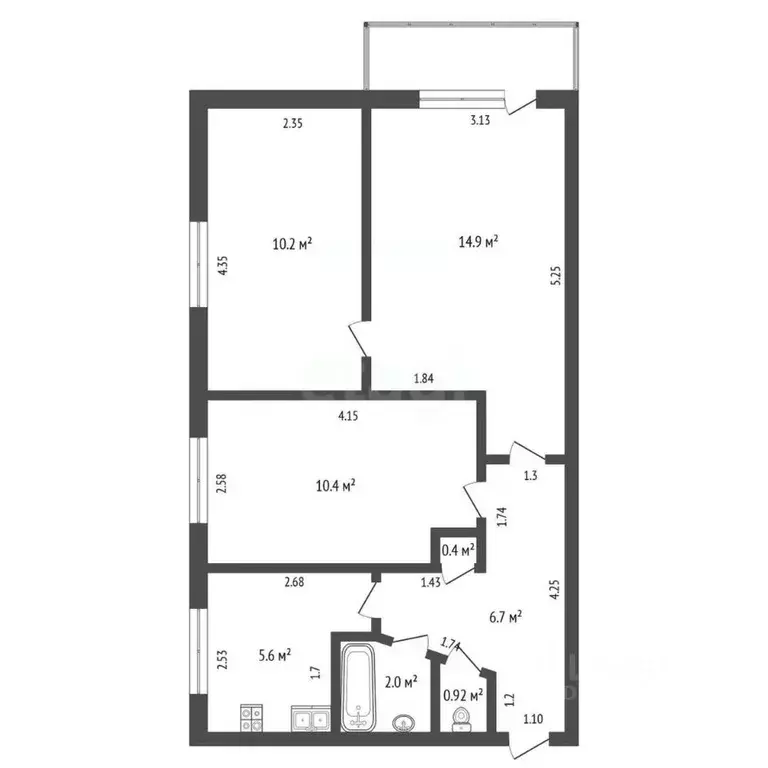 3-к кв. Челябинская область, Еманжелинск ул. Герцена, 1 (51.2 м) - Фото 2