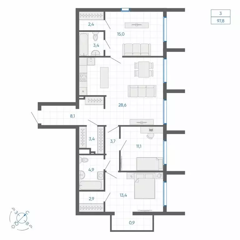 3-комнатная квартира: Екатеринбург, улица Вильгельма де Геннина, 59 ... - Фото 2