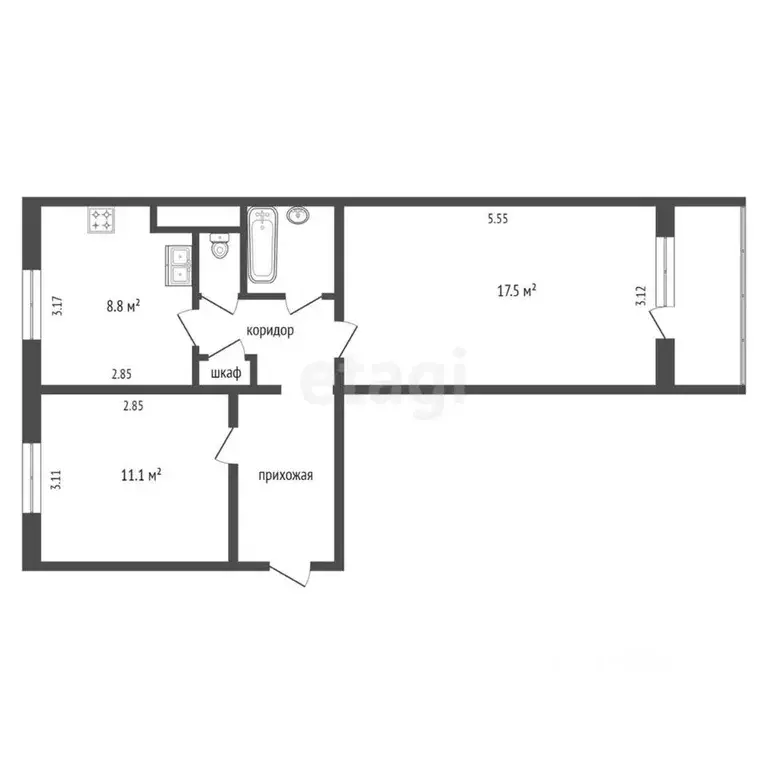 2-к кв. Ямало-Ненецкий АО, Муравленко Комсомольская ул., 3 (53.8 м) - Фото 1