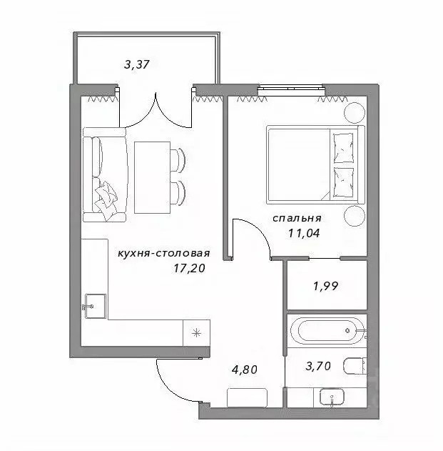 1-к кв. Вологодская область, Вологда ул. Карла Маркса, 59 (42.08 м) - Фото 1