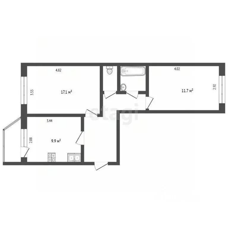 2-к кв. Ханты-Мансийский АО, Лянтор Сургутский район, 4-й мкр, 14 ... - Фото 0