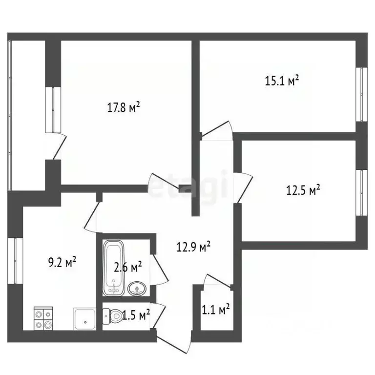 3-к кв. Крым, Бахчисарайский район, с. Каштаны ул. Ленина, 3 (74.9 м) - Фото 2