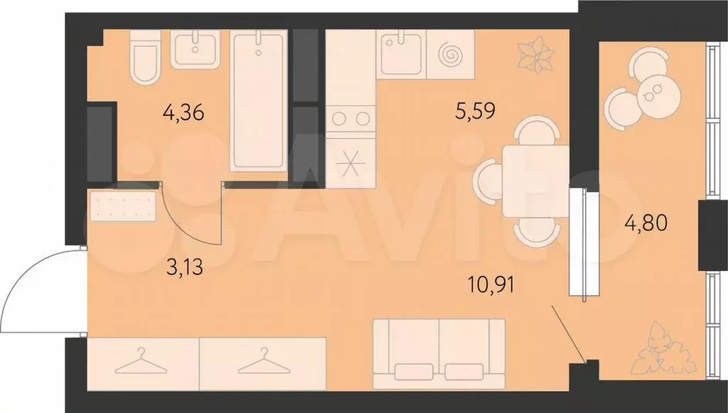 Квартира-студия, 26,4м, 4/18эт. - Фото 0