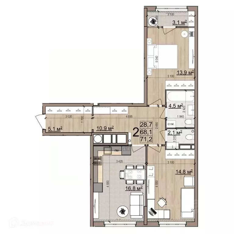 2-к кв. Рязанская область, Рязань Еврокласс жилой комплекс (71.2 м) - Фото 0