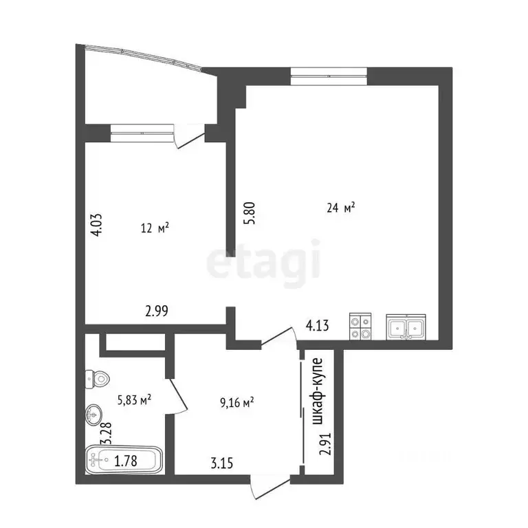 1-к кв. Тюменская область, Тюмень Заречный проезд, 39к2 (50.3 м) - Фото 2