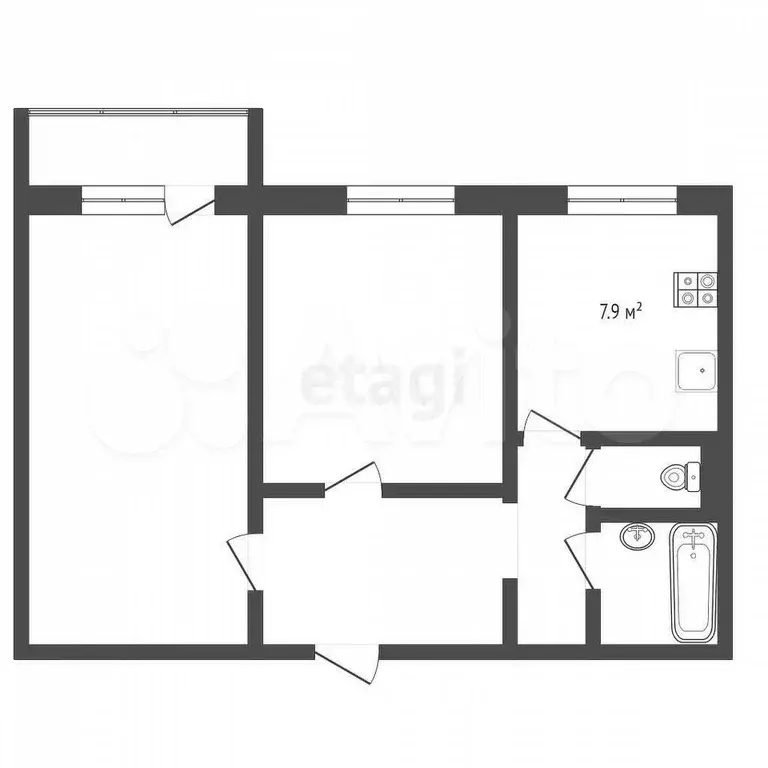 2-к. квартира, 50,8 м, 4/9 эт. - Фото 1