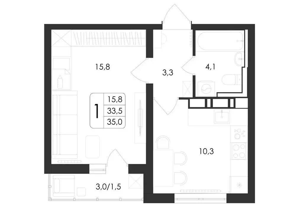 1-комнатная квартира: Воронеж, улица Шишкова, 140Б/21 (35 м) - Фото 0