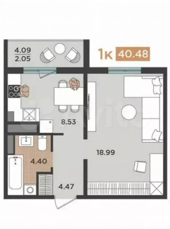 1-к. квартира, 40,5 м, 10/11 эт. - Фото 0