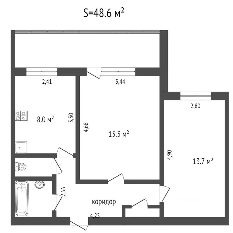 2-к кв. Тюменская область, Тюмень Харьковская ул., 48 (47.9 м) - Фото 1