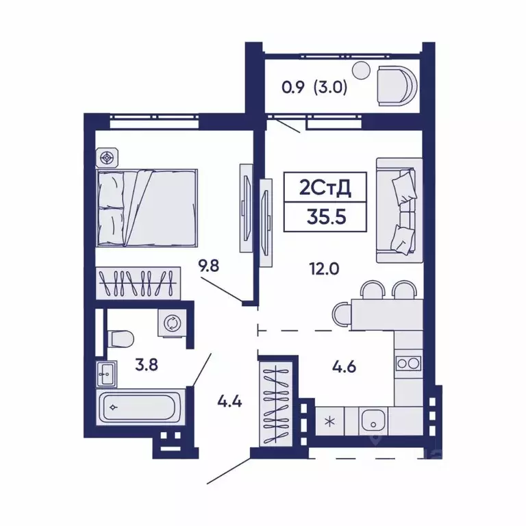 2-к кв. Новосибирская область, Новосибирск Горизонт жилой комплекс ... - Фото 2