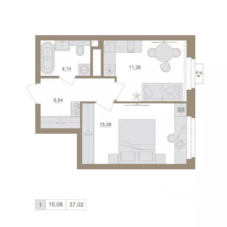 1-к кв. Башкортостан, Уфа бул. Яркий (37.02 м) - Фото 1