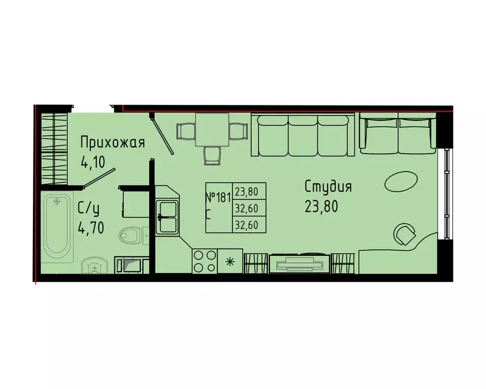 Квартира-студия: Коммунар, Железнодорожная улица, 41к2 (32.6 м) - Фото 1