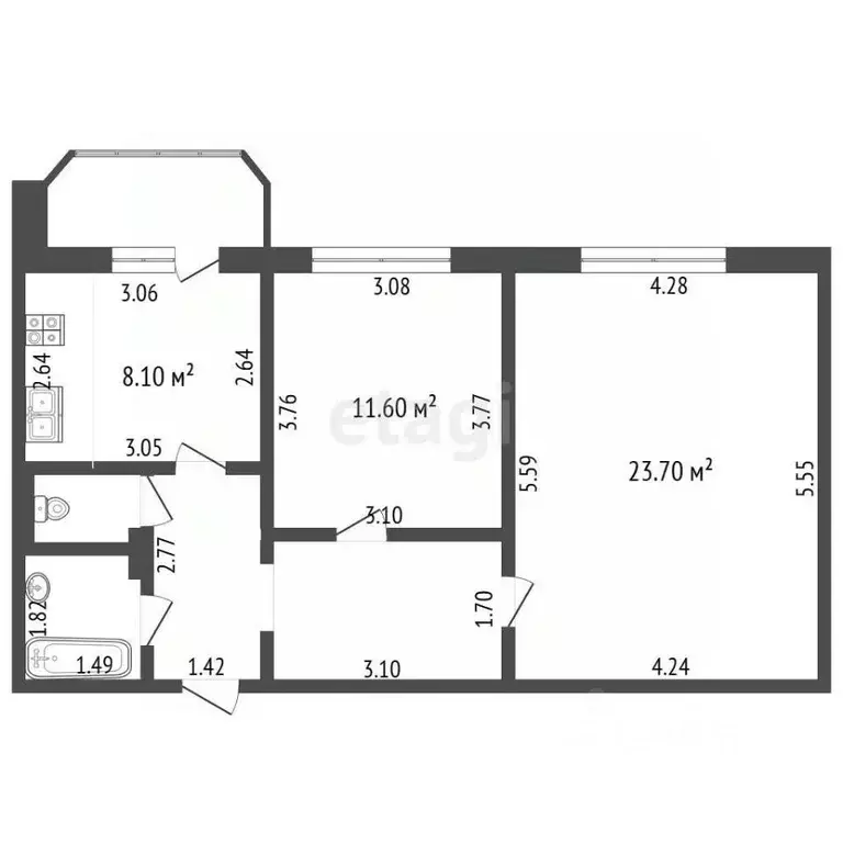 2-к кв. Чувашия, Чебоксары просп. Тракторостроителей, 58к1 (60.0 м) - Фото 2
