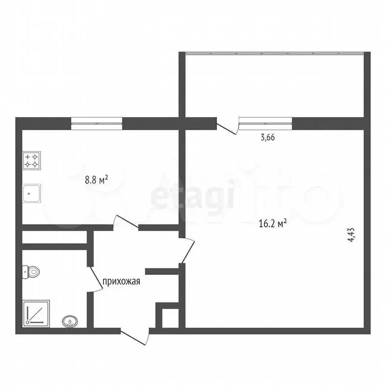 1-к. квартира, 32,7 м, 2/3 эт. - Фото 0