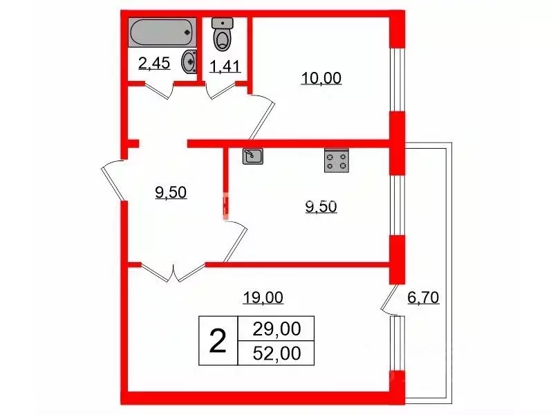 2-к кв. Санкт-Петербург Прибрежная ул., 1 (52.0 м) - Фото 1