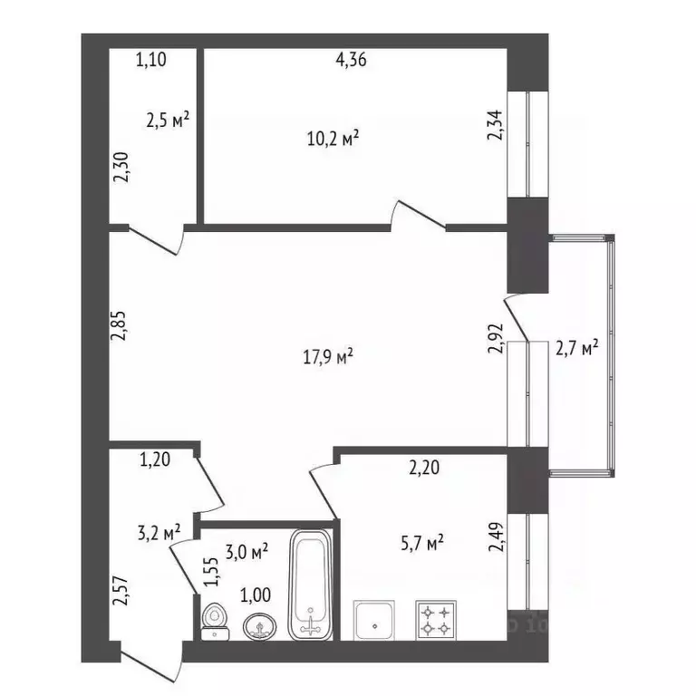 2-к кв. Башкортостан, Уфа просп. Октября, 83/2 (42.5 м) - Фото 2