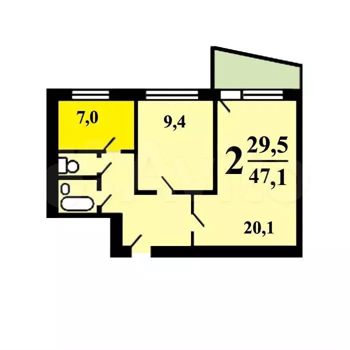 2-к. квартира, 47 м, 6/9 эт. - Фото 0