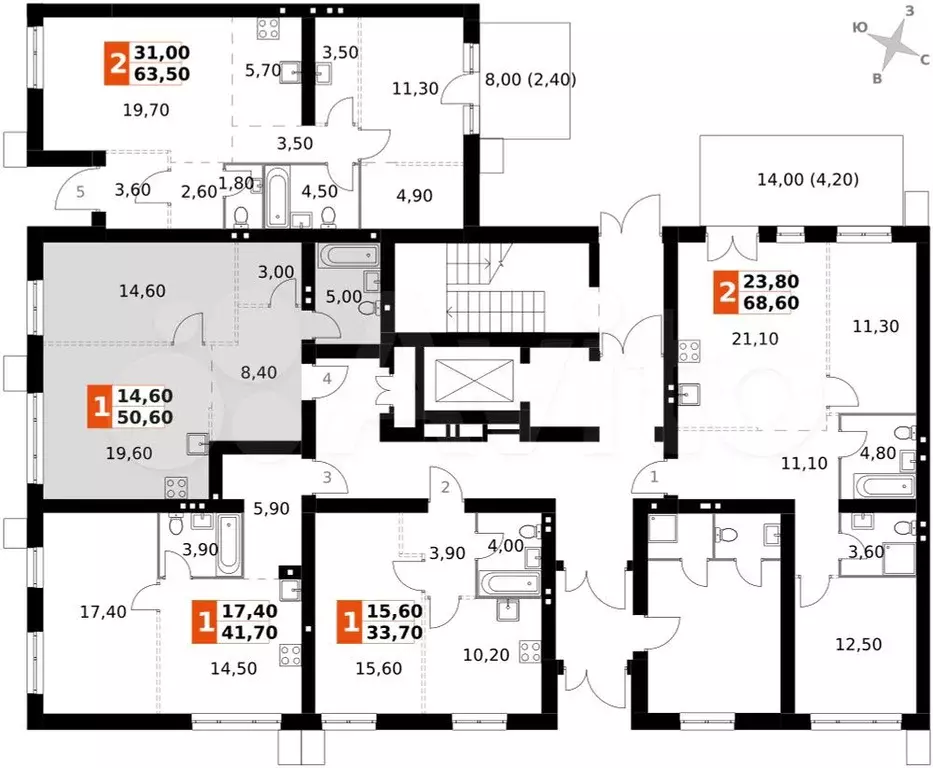 2-к. квартира, 50,6 м, 1/5 эт. - Фото 1