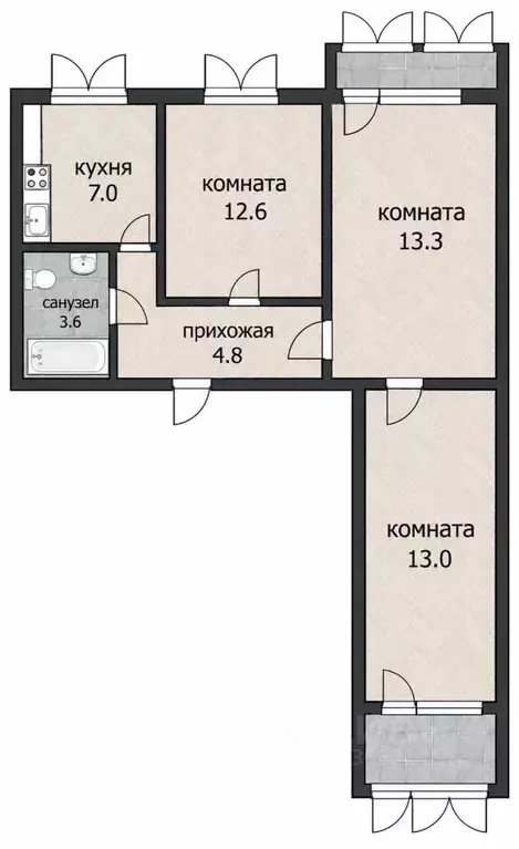 3-к кв. Башкортостан, Уфа Комсомольская ул., 165 (59.8 м) - Фото 2